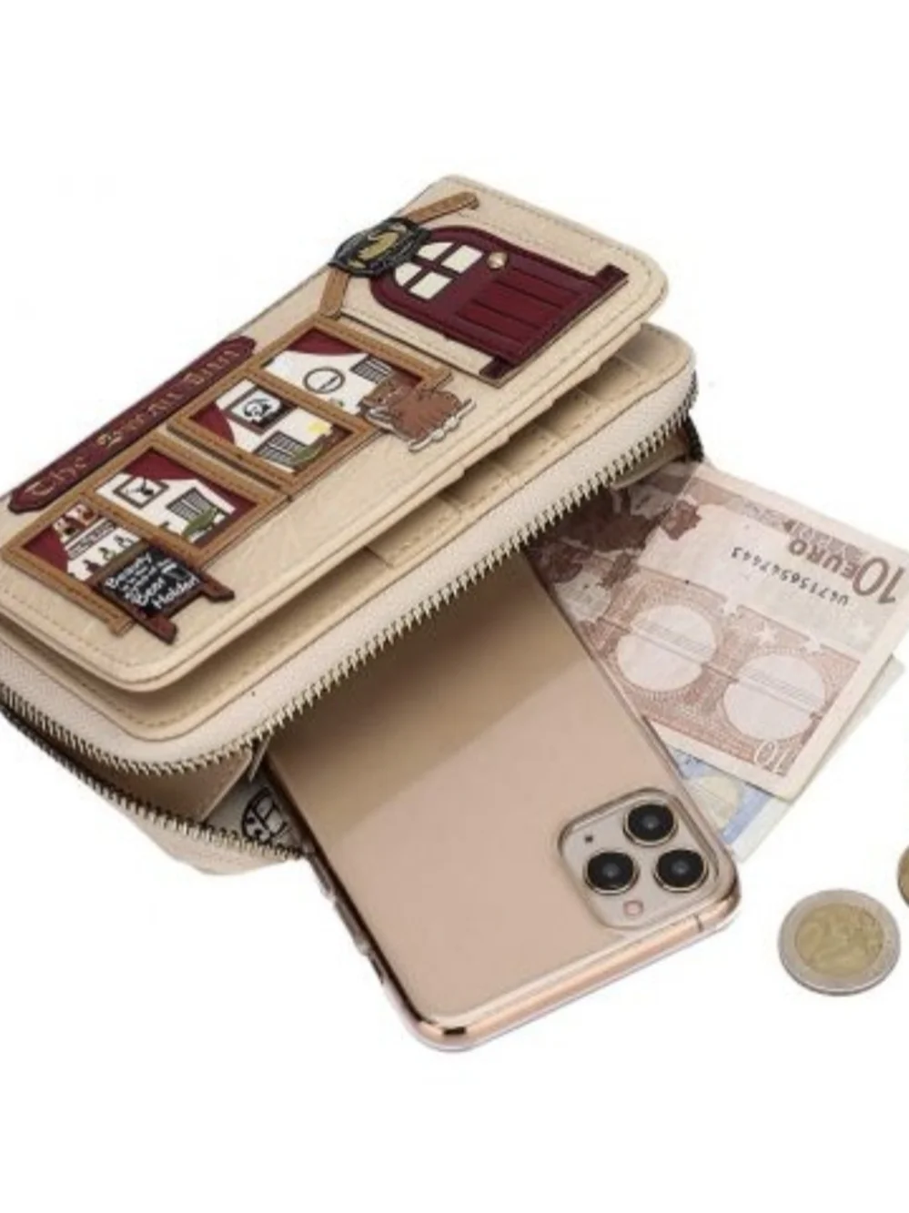 Vendula The Swan Inn Pub Medium Ziparound Wallet - Cream & Burgundy - Picture 4 of 5